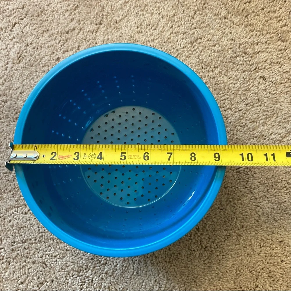 Bright Blue Colander Plastic Strainer For Rice, Grains, Salads Etc. 9in x 5.5in